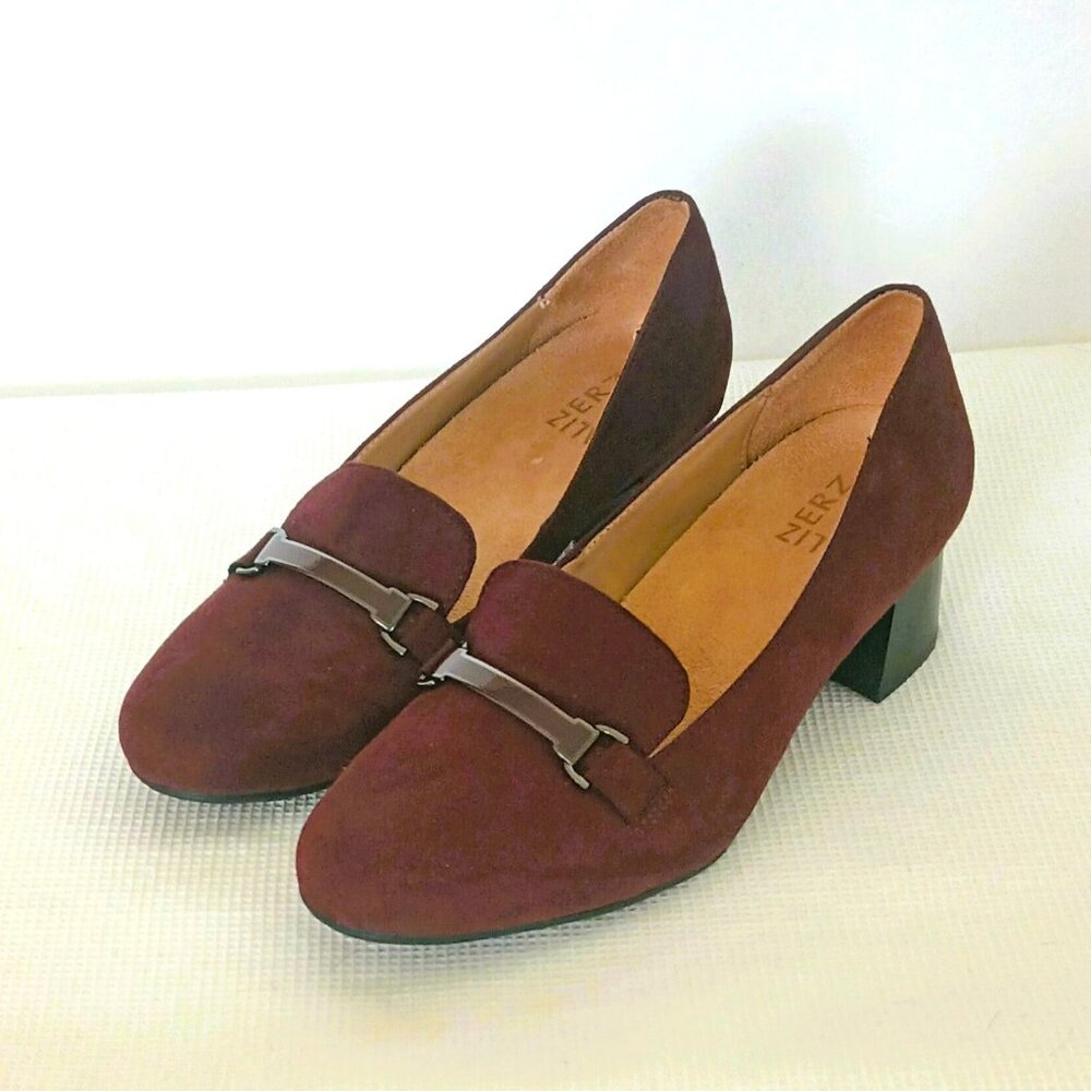 Naturalizer Denzie Block Heel Shoes 7.5 Women's Wine Faux Suede Slip On